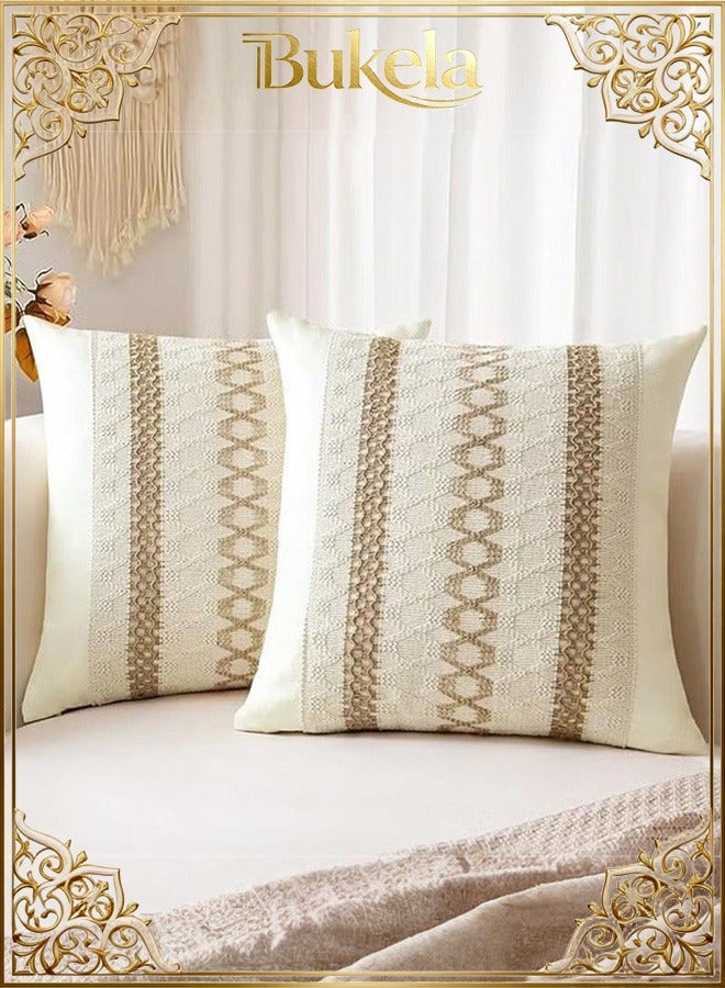 Bukela Set of 2 Throw Cushion Cover, Decorative Farmhouse Boho Pillow Cases, Decorative Geometric Modern Pattern Pillow Cushion Case for Couch Bedroom Living Room Sofa (Off-White, 45*45CM) - Image 1